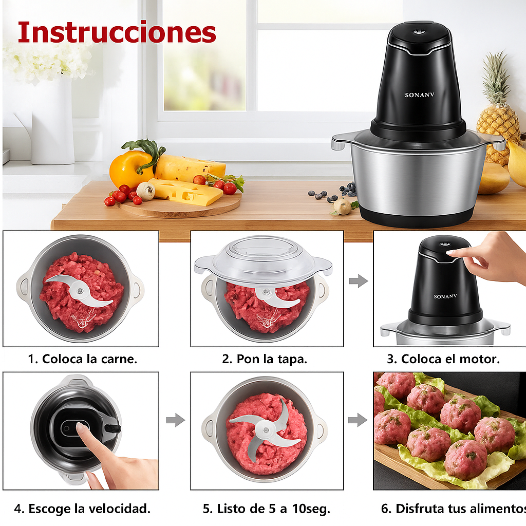 Picadora Eléctrica SOKANY® de 0.7 L - 2 L y 4L de Capacidad Con Potencia de 250W - 400 W y 800 W