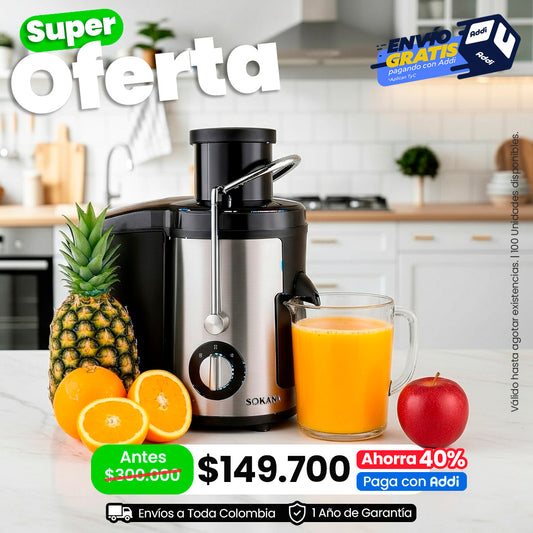 🍊 Extractor de Jugo Sokany® con Separador de Pulpa – Eléctrico, 1.6 Litros, 800W