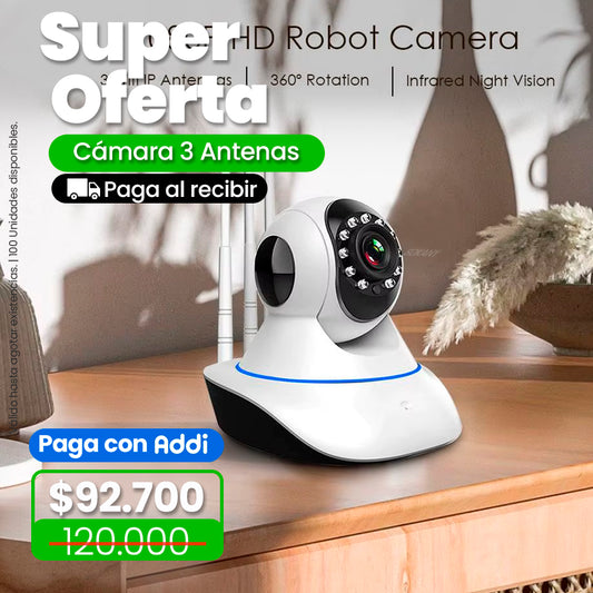 Cámara IP 3 Antenas WIFI Visión Nocturna 1080P – Seguridad 24/7