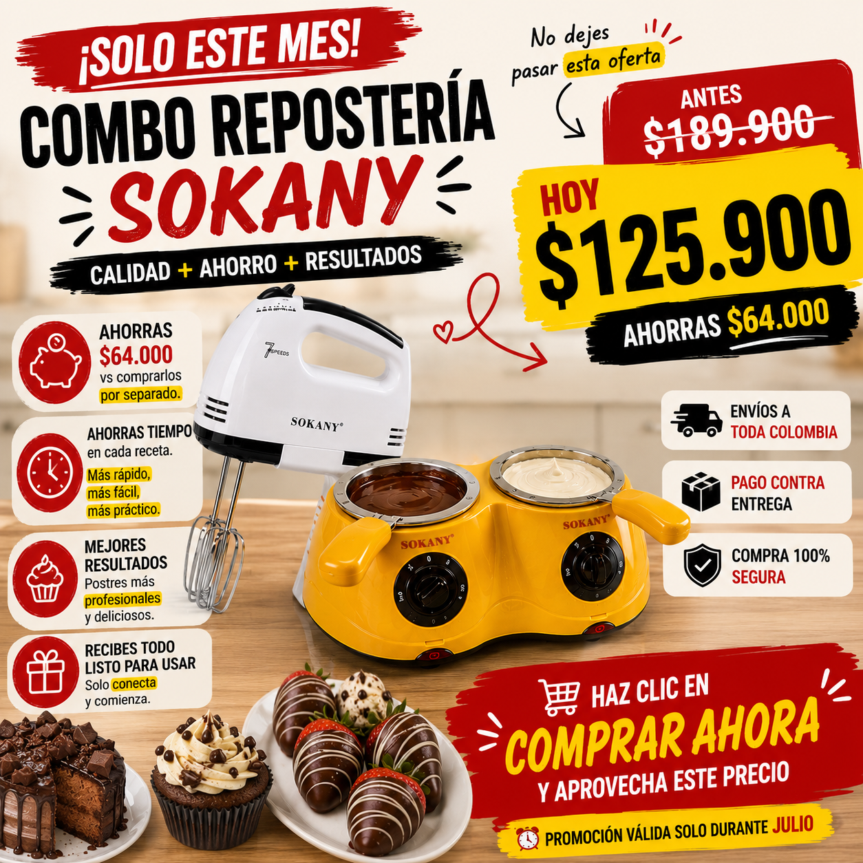 COMBO olla fundidora + batidora de mano SOKANY