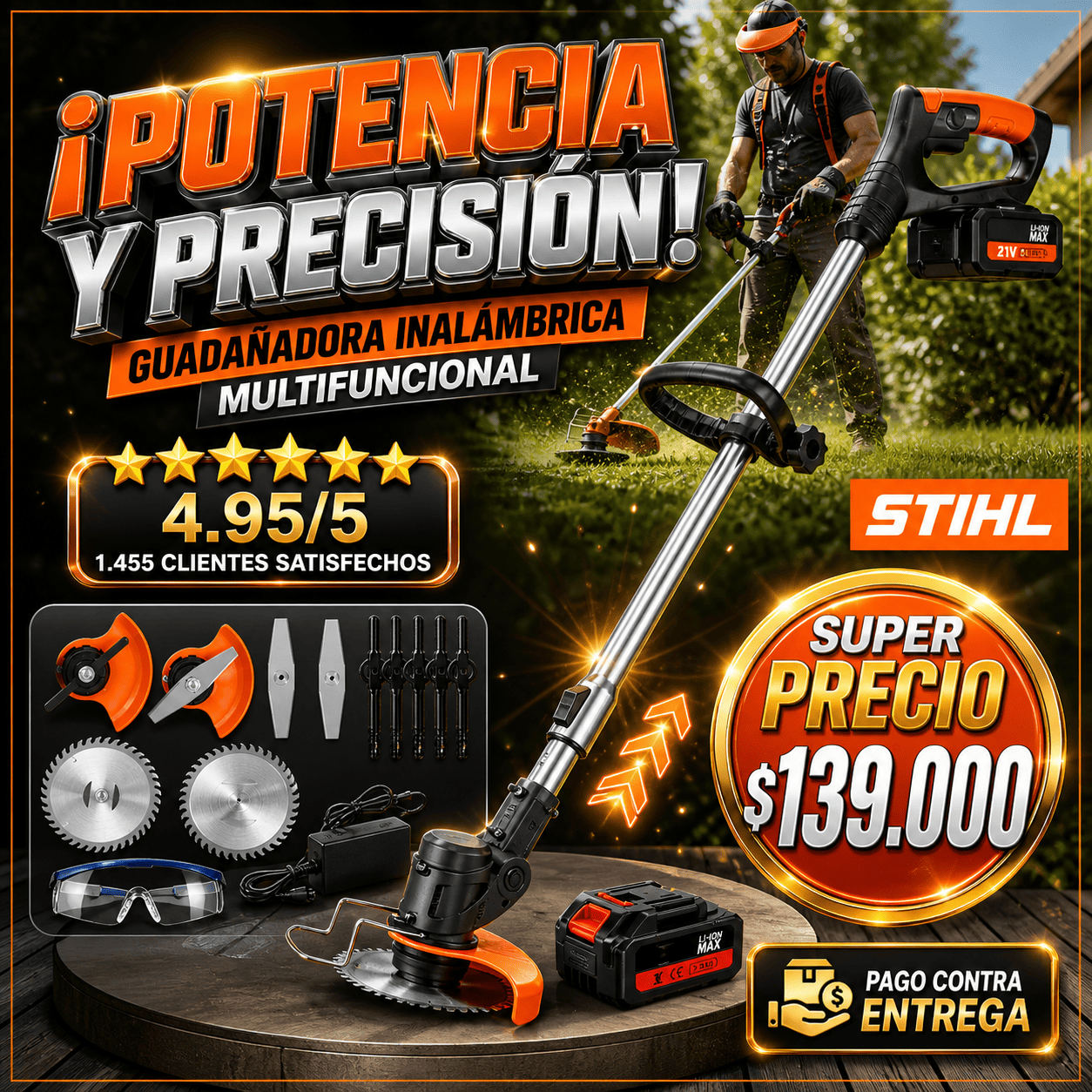 Guadaña Eléctrica STIHL 3 en 1 de Doble Batería