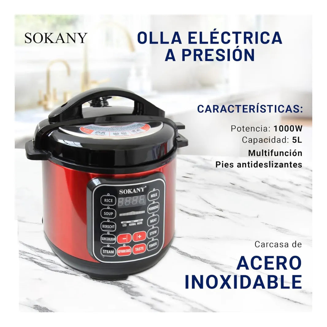 Olla Express Multifuncional Sokany 10 en 1: Digital, Arrocera, Vaporera y Carnes