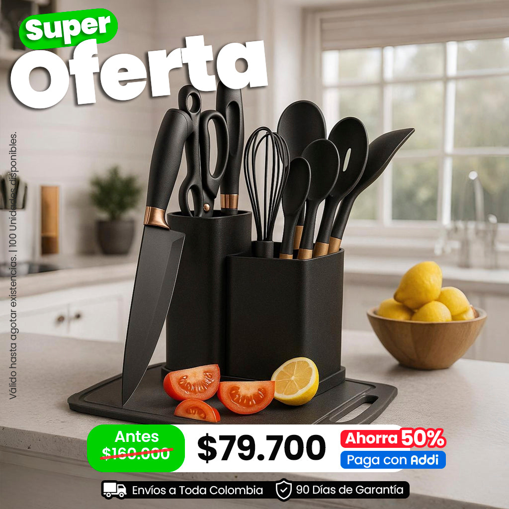 Set de 19 Utensilios de Cocina – Completo, Resistente y Antiadherente