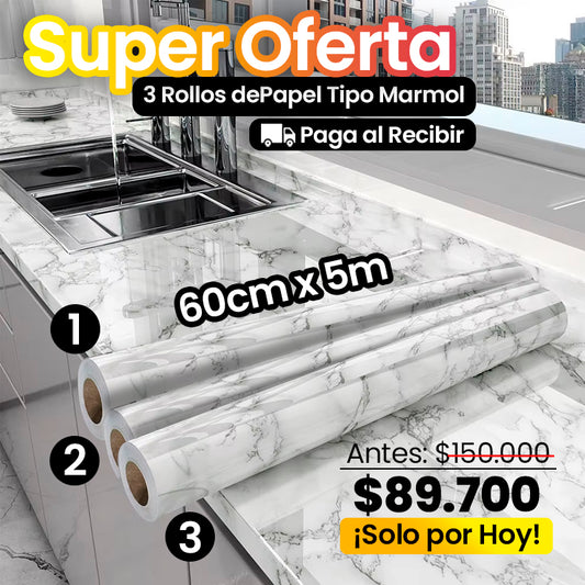 Papel Adhesivo para Forrar Tipo Marmol y Aluminio x3 unidades