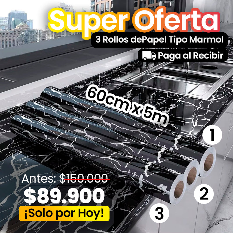 Papel Adhesivo para Forrar Tipo Marmol y Aluminio x3 unidades