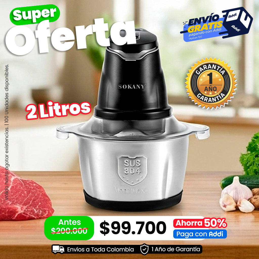 Picadora Eléctrica SOKANY® de 0.7 L - 2 L y 4L de Capacidad Con Potencia de 250W - 400 W y 800 W