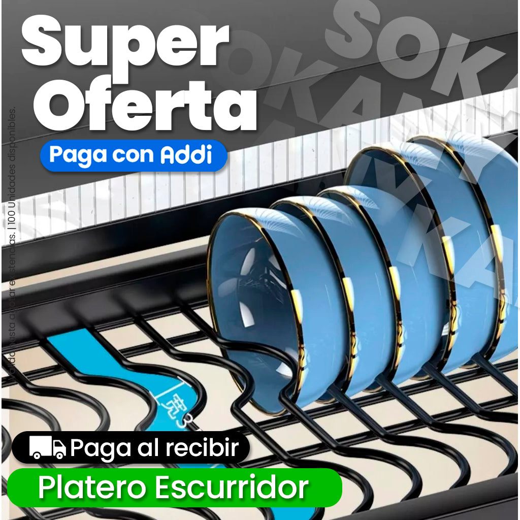 Organizador Escurridor de Platos con Tapa de 65 cm y 85 cm Acero Inoxidable Negro