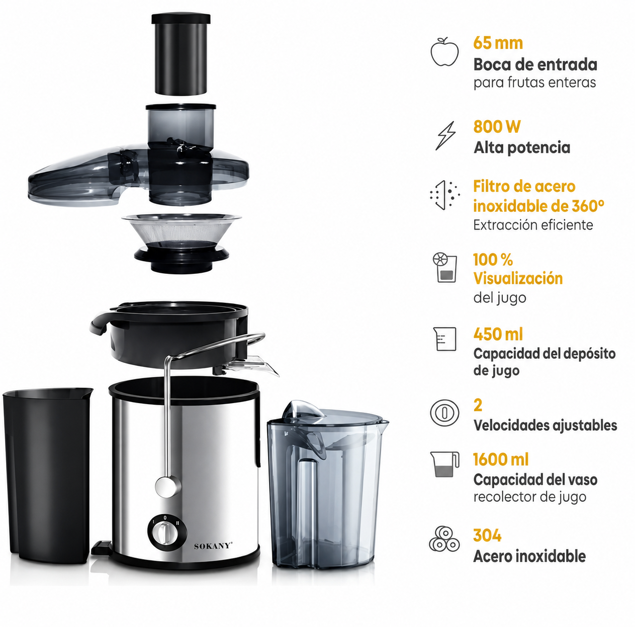 Extractor de Jugos Sokany con Separador de Pulpa –  1.6 Litros