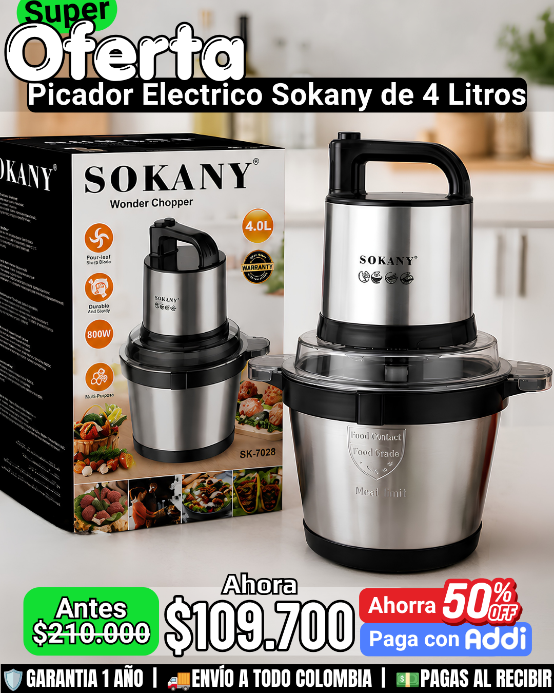 Picador Eléctrico Sokany - 4 Litros