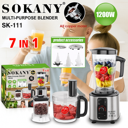 Licuadora Picadora Multiusos Sokany® 7 en 1 – 15 Velocidades y Máxima Potencia