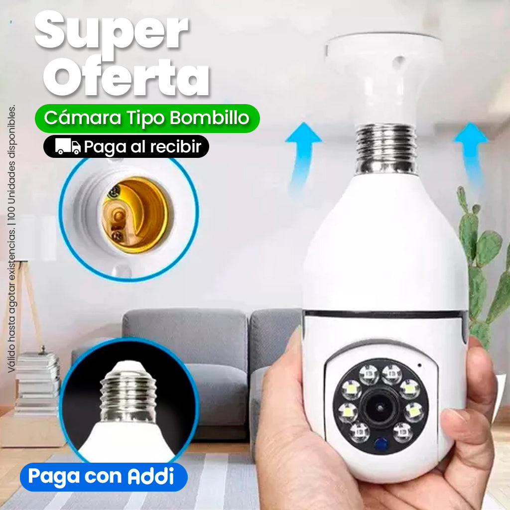 Cámara Bombillo 360° con Wifi y Detección de Movimiento