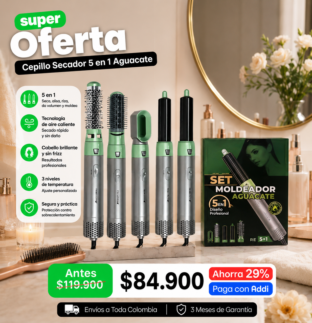 Cepillo secador 5 en 1 aguacate