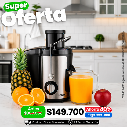 🍊 Extractor de Jugo Sokany con Separador de Pulpa – Eléctrico, 1.6 Litros, 800W