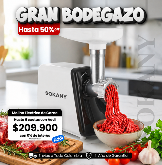 Molino electrico de Carne y Embutidos Sokany 2500W Ultra Potencia