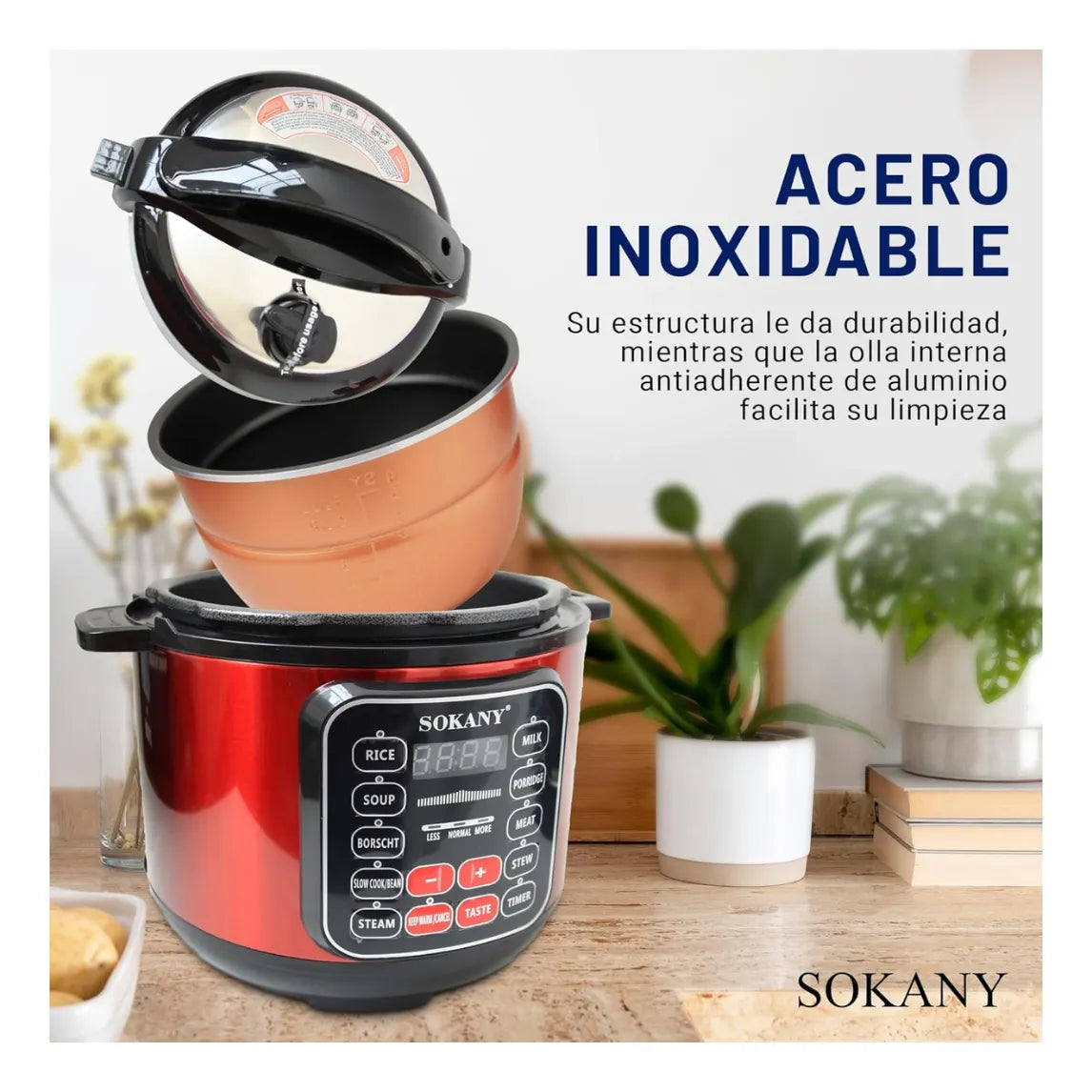 Olla Express Multifuncional Sokany 10 en 1: Digital, Arrocera, Vaporera y Carnes