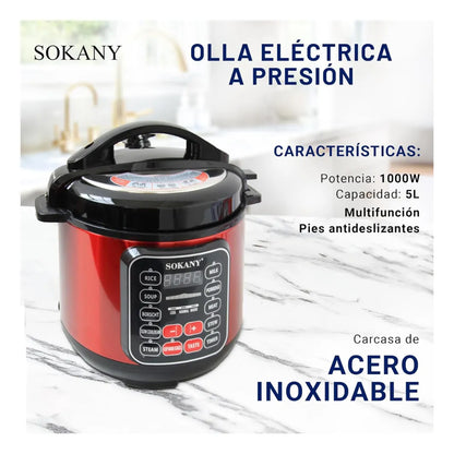 Olla Express Multifuncional Sokany 10 en 1: Digital, Arrocera, Vaporera y Carnes