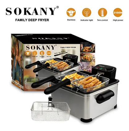 Freidora de Aceite Eléctrica 5 Litros 1200W Acero Inoxidable Sokany