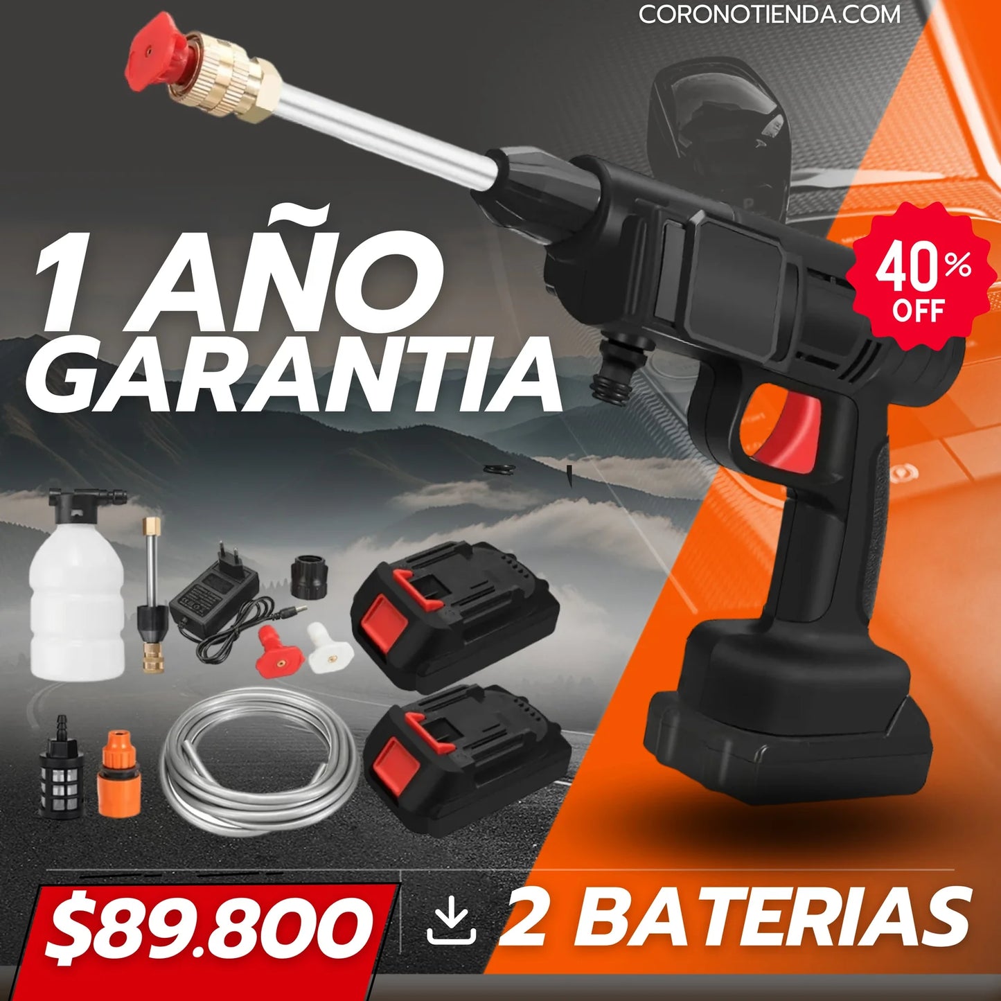 HIDROLAVADORA PORTATIL ALTA PRESIÓN DOBLE BATERIA