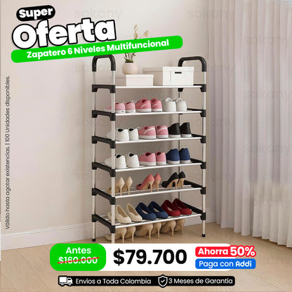 Zapatero Organizador Multifuncional de 6 Niveles en Aluminio Super Resistente