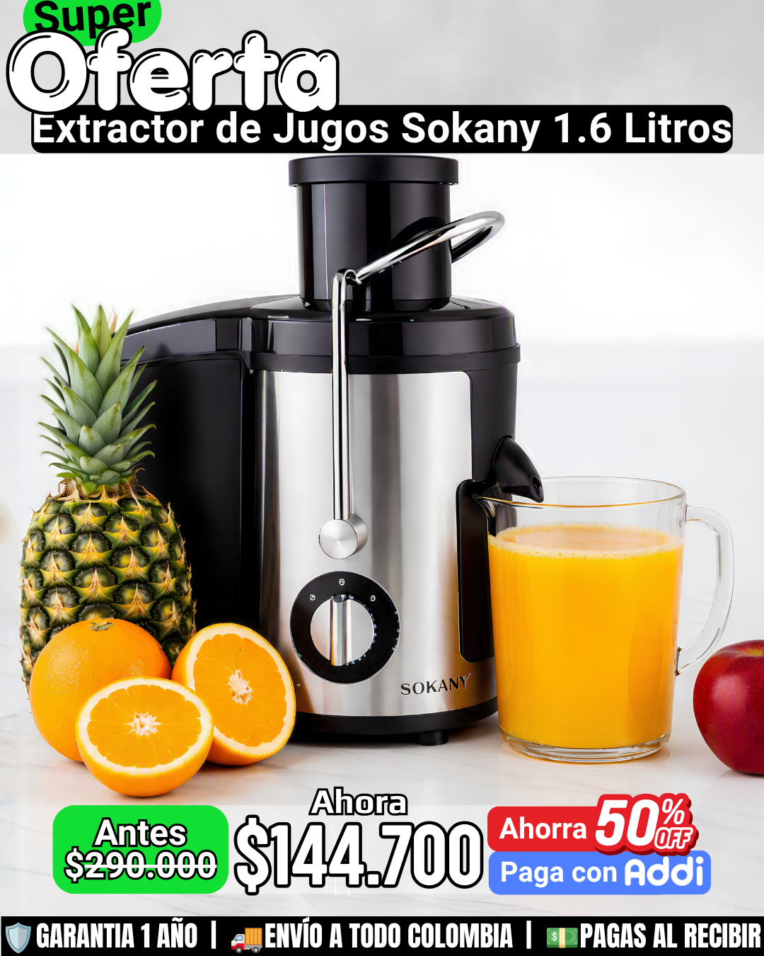 Extractor de Jugos Sokany con Separador de Pulpa –  1.6 Litros