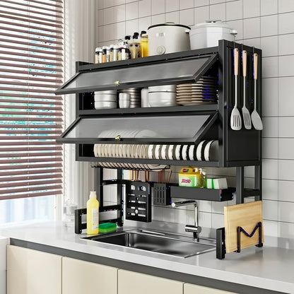 🌟 Platero Organizador 5 en 1 con Tapa – 2 Niveles en Acero Inoxidable Color Negro | Sokany®