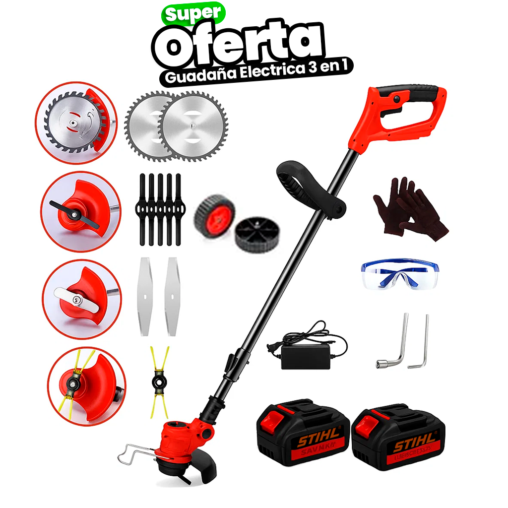 Guadaña  STIHL Eléctrica Profesional Recargable 3 en 1 ⚡️🔋 con Doble Batería y Kit Completo de Más de 20 Accesorios 🌿🛠️