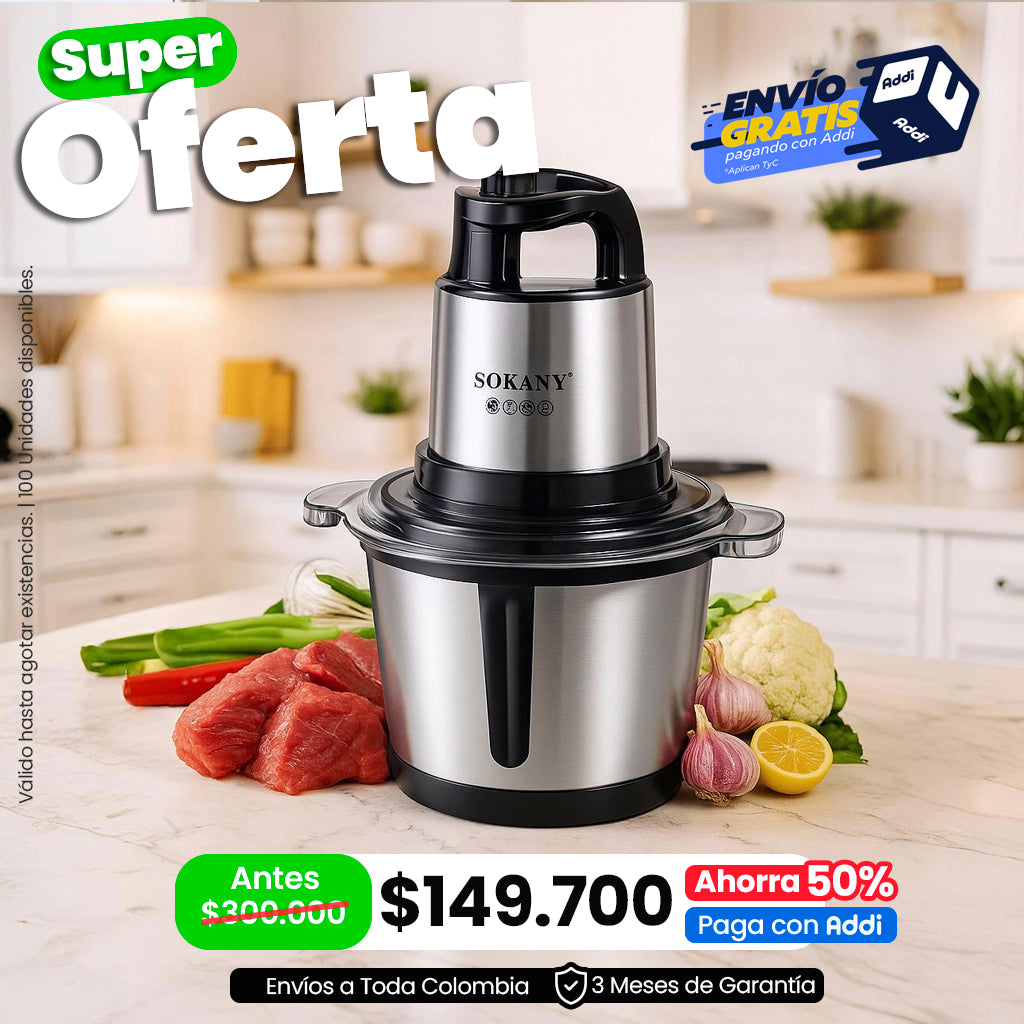 Picadora Eléctrica SOKANY® de 2 L y 4L de Capacidad Con Potencia de 800W