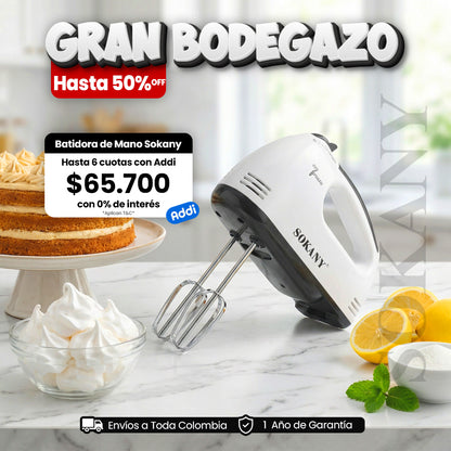 Batidora De Mano Eléctrica Sokany 7 Velocidades Multifunción