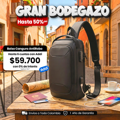Bolso Canguro AntiRobo Con Puerto USB y Clave de Seguridad
