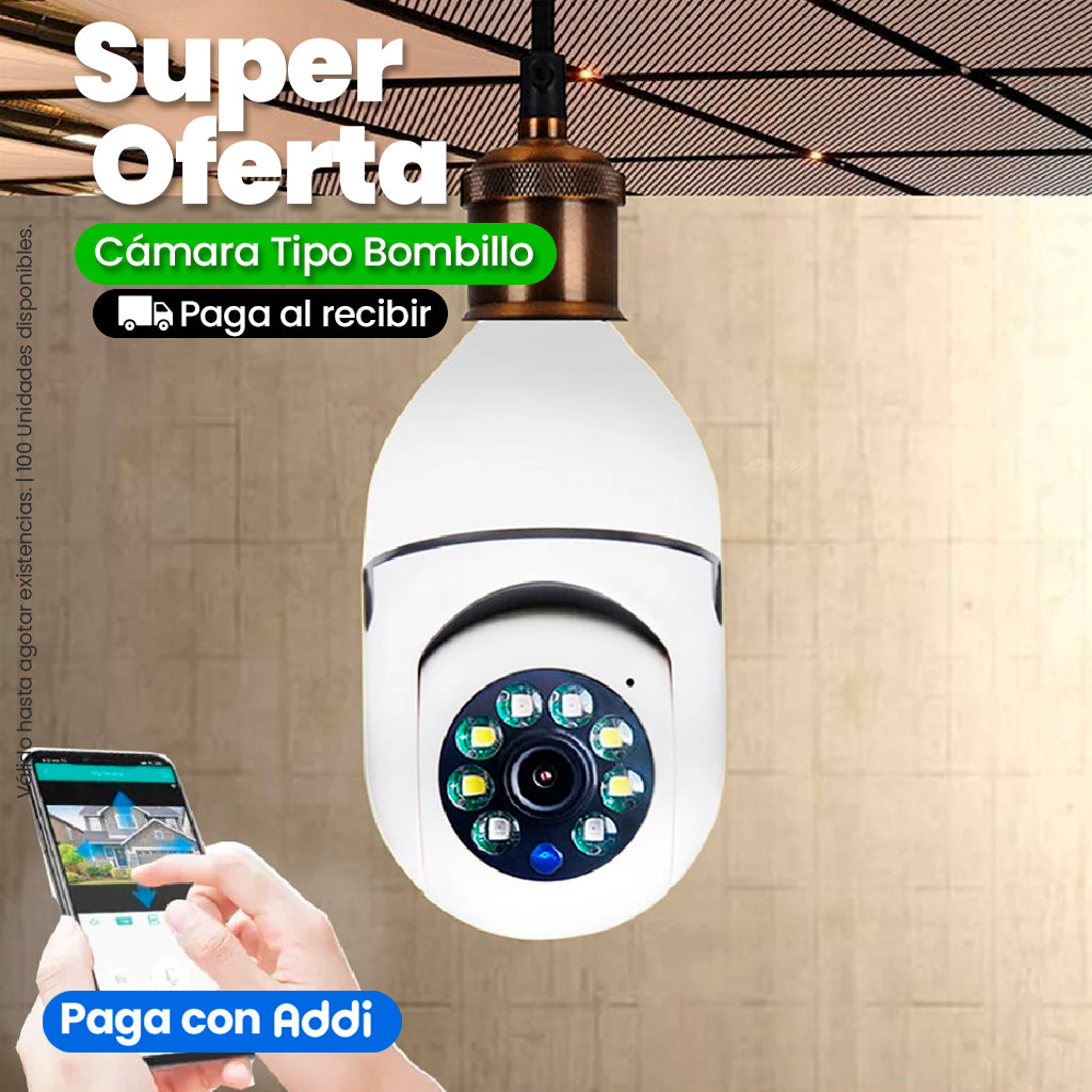 Cámara Bombillo 360° con Wifi y Detección de Movimiento