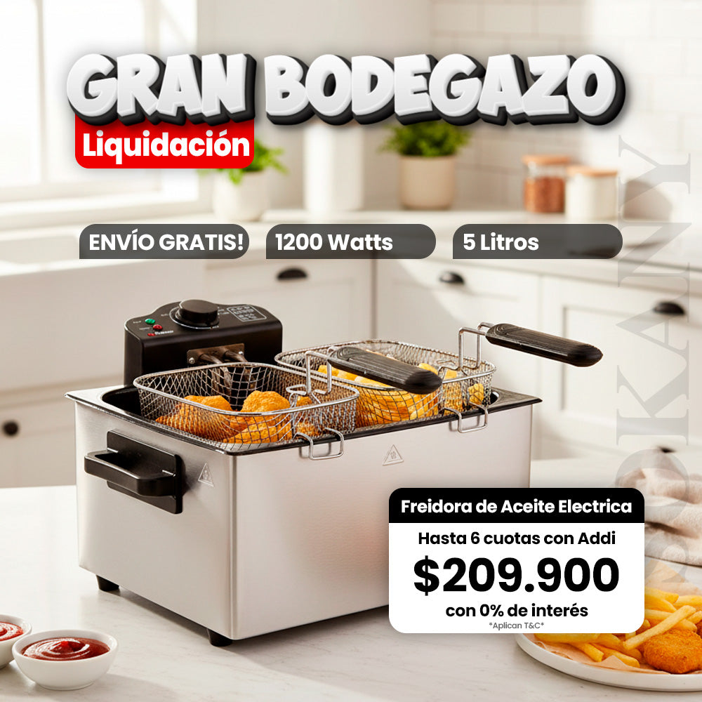 Freidora de Aceite Eléctrica 5 Litros 1200W Acero Inoxidable Sokany