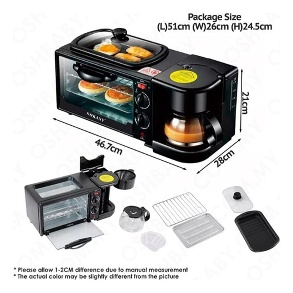 Horno 3 en 1 multifuncional Sokany - Horno Parrilla y Cafetera