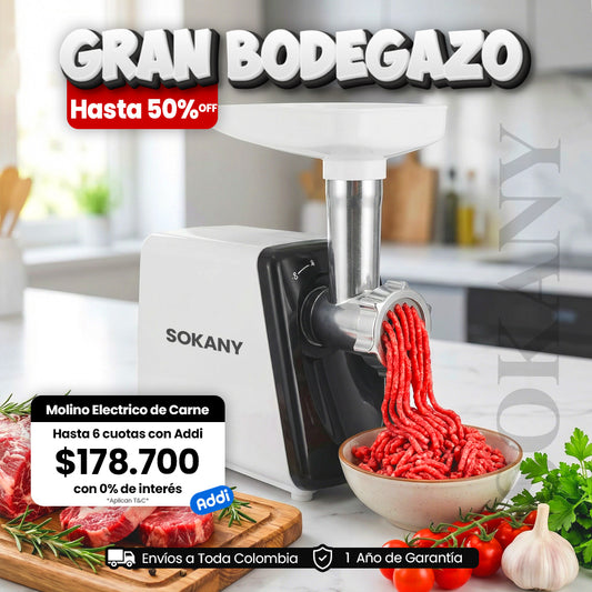 Molino electrico de Carne y Embutidos Sokany 2500W Ultra Potencia
