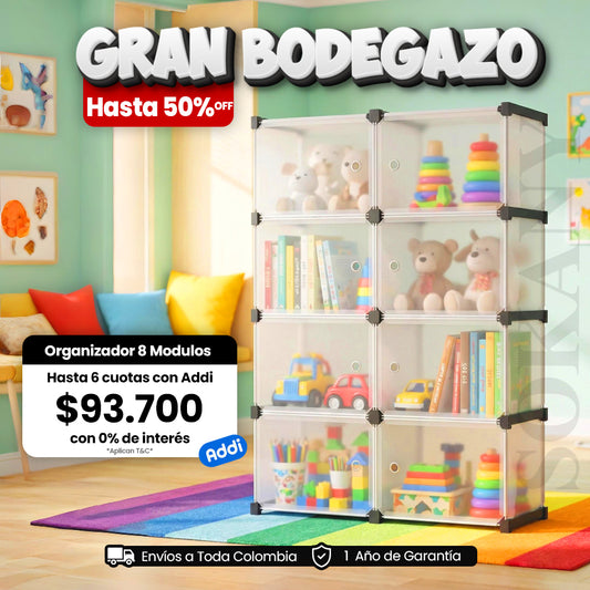 Armario Organizador Modular con 8 Compartimientos Desmontables y Estructura Metálica