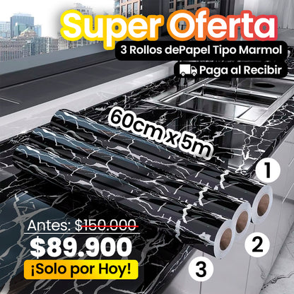 Papel Adhesivo para Forrar Tipo Marmol y Aluminio x3 unidades