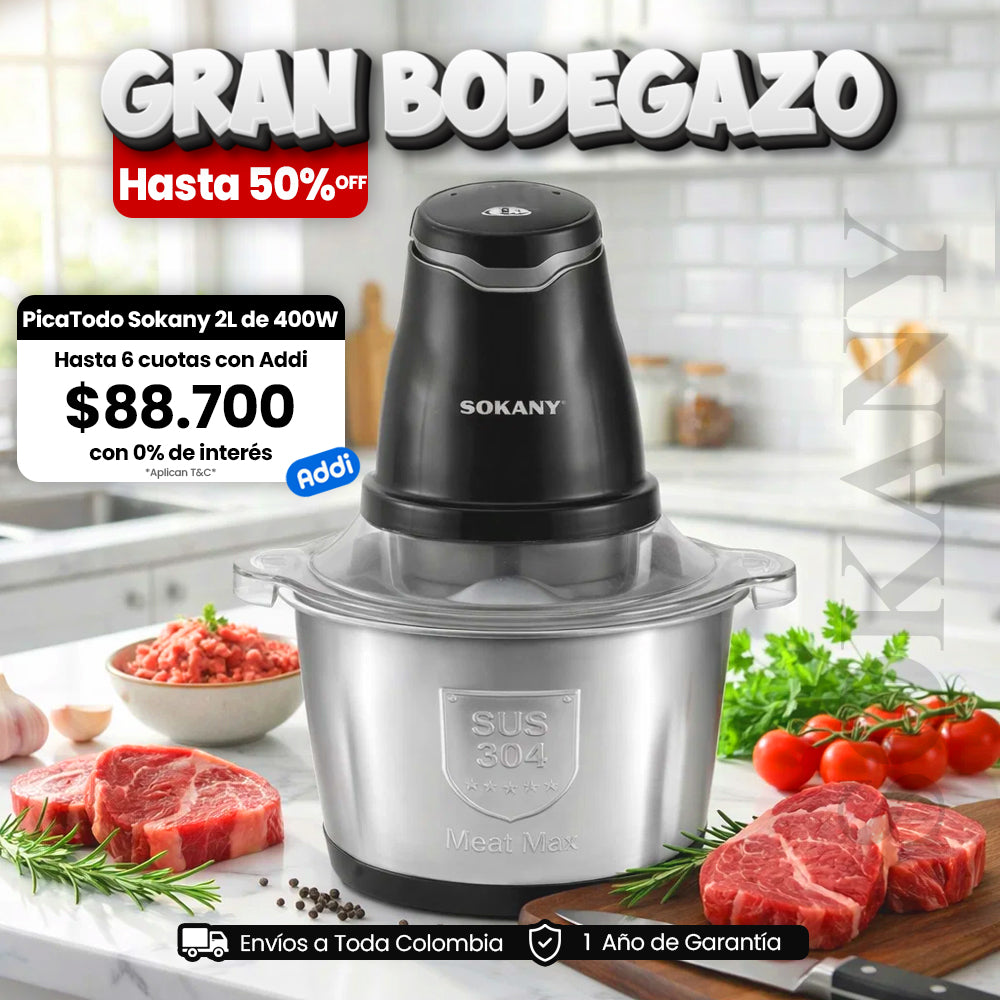 Picadora Eléctrica SOKANY® de 0.7 L - 2 L y 4L de Capacidad Con Potencia de  250W - 400 W y 800 W