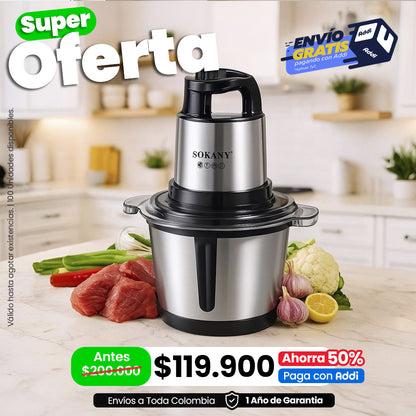 Picadora Eléctrica SOKANY® de 0.7 L - 2 L y 4L de Capacidad Con Potencia de  250W - 400 W y 800 W