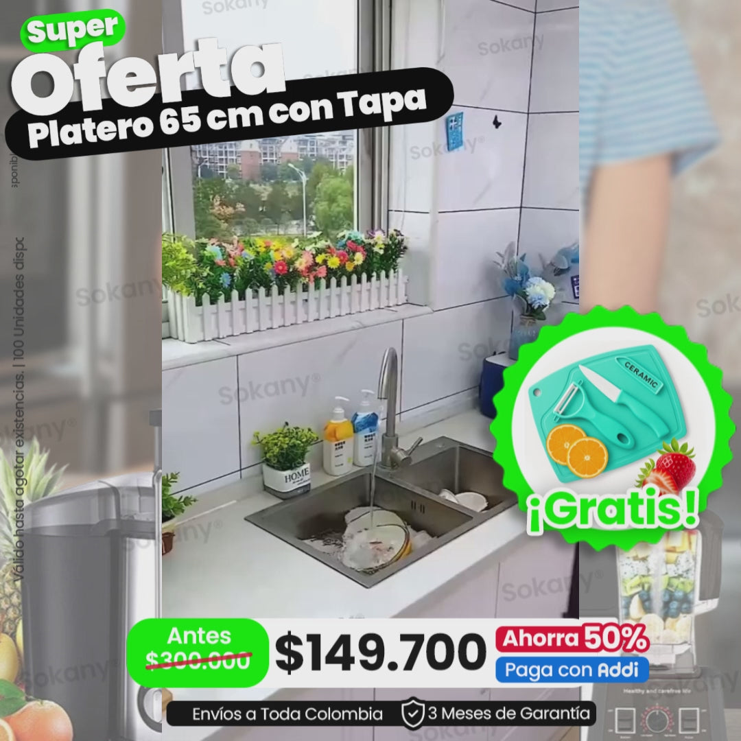 Organizador Escurridor de Platos con Tapa de 65 cm y 85 cm Acero Inoxidable Negro