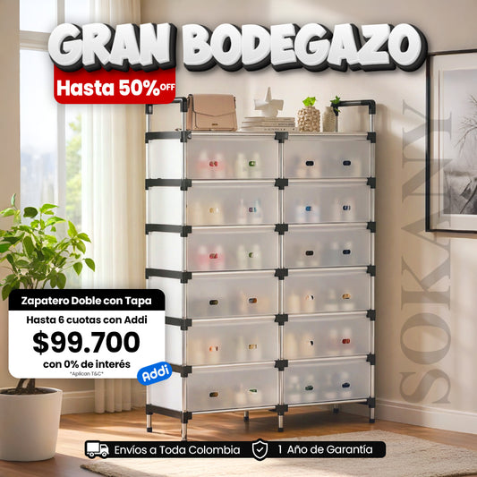 Zapatero Doble 12 NIVELES Metálico con Tapa para 24 Pares de Zapatos
